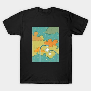 Two little ghosts play with street lights T-Shirt